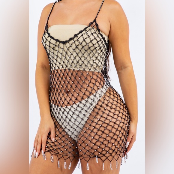 Crochet Fishnet Beaded Dress Coverup - Picture 5 of 6